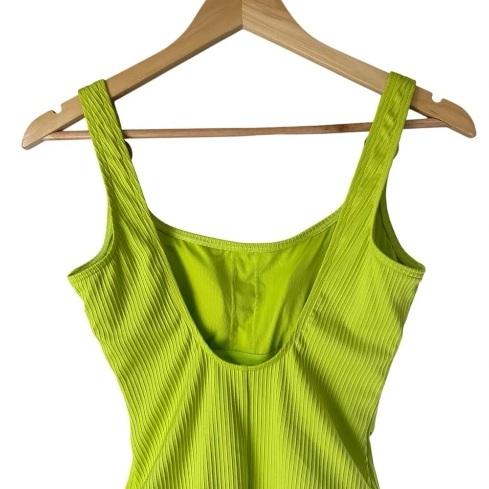 Michael Kors Vibrant Lime Green Ribbed One-Piece Swimsuit, Gold Accents, Small